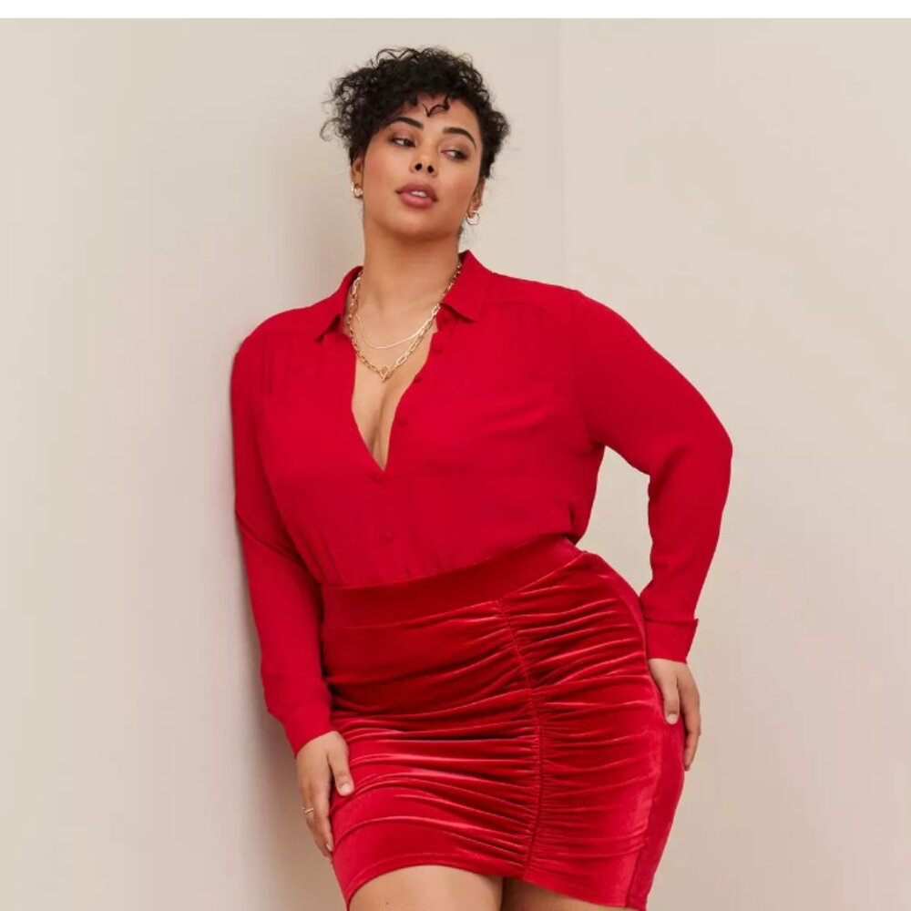 Torrid RED Madison Georgette Button-Up Long Sleeve Shirt Jewel Tone sz 6